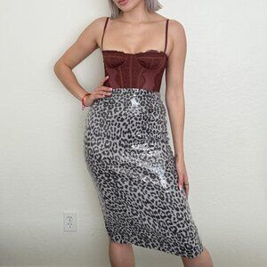 SCOOP Midi Sequin Cheetah Print Skirt